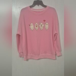 Pink Ghost Print Women's Sweatshirt Size Small